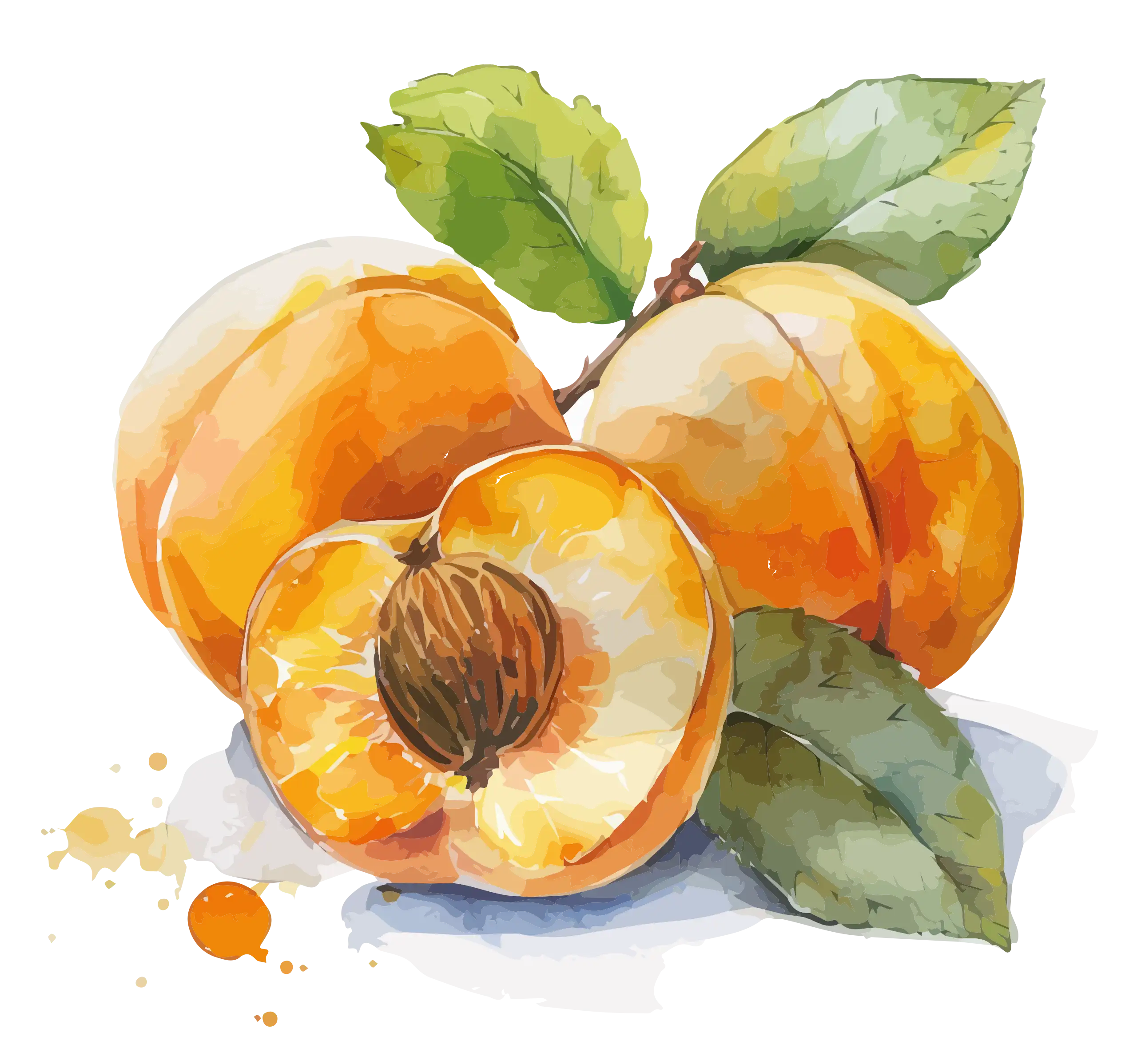 Il·lustració d’uns albercocs en aquarel·la que representen les experiències de temporada de Mooma, amb fruita d’estiu, frescor natural i sabors mediterranis.